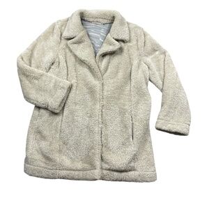 Soft Surroundings Large Beige‎ Furry Lined Coat Covered Snap Closure Pockets